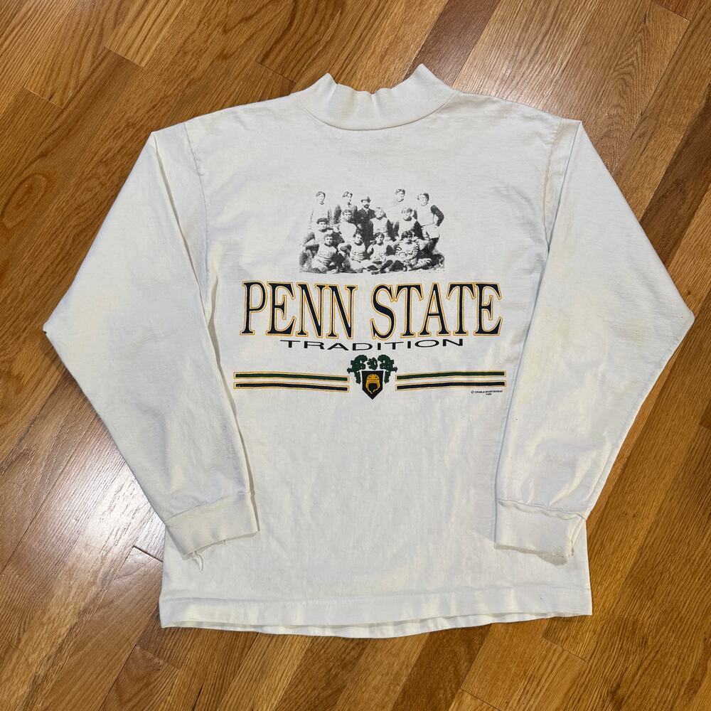 Vintage 80s Penn State Mock Neck Long Sleeve Shirt Mens M College Football Tee